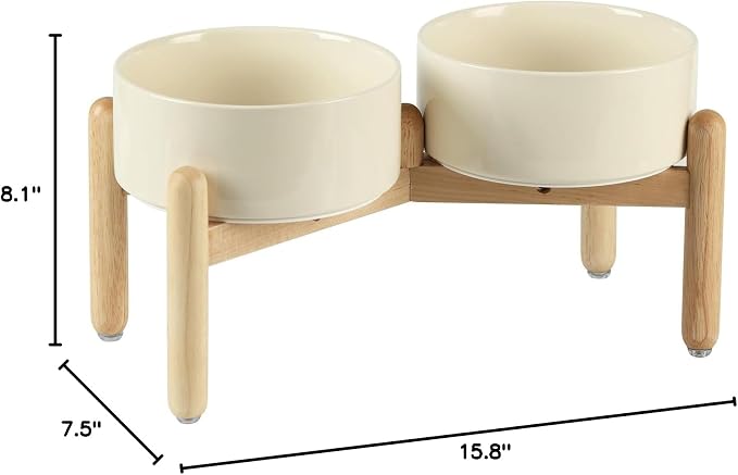 Havniva 7.3inch Ceramic Raised Dog Bowl with Stand, Double Dog Bowls Elevated for Medium Breed Dog Food and Water Bowl Set Non-Slip Dog Dish Large Capacity Feeding Pet Water Bowl