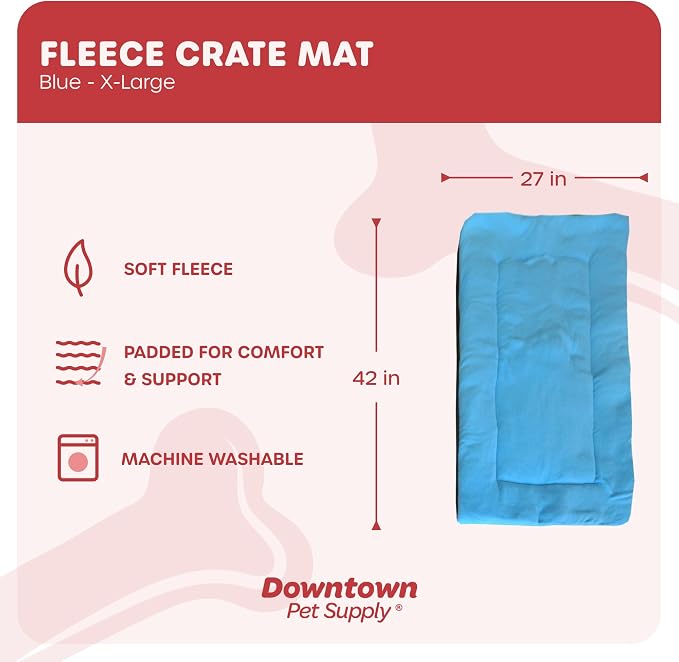 Downtown Pet Supply - Soft Fleece Nap Mat - Comfort Dog Bed or Cat Bed - Machine Washable Dog Crate Mat - Blue - 42 in x 27 in - Extra Large
