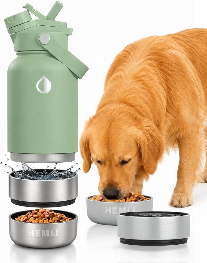 32 oz. Dog Water Bottle, Insulated Dog Travel Water Bottle, Stainless Steel Pet Water Bottle Dispenser Portable Food and Water Bowl for Dogs for Walking Dog Canteen Travel Kit
