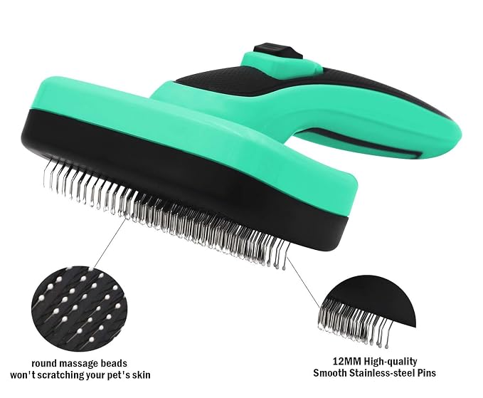 pain free bristle Self Cleaning Slicker Brush + FREE 7.5" Steel Comb for Small, Medium，Large dogs and cats,Easy to Clean Shedding Removes Mats Tangles and Loose Hair