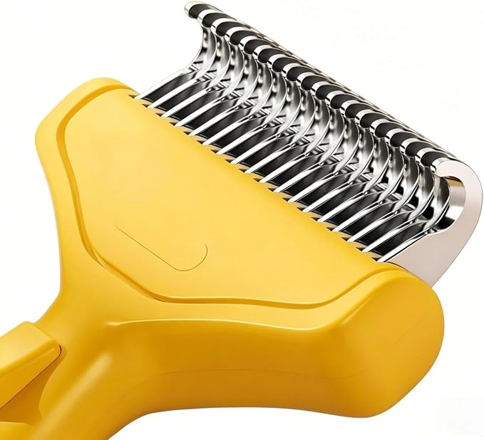 Undercoat Rake for Dogs & Cats, Deshedding Brush for Long haired Pets,Cat Brush for Shedding with Release Button,Best Dematting Comb&Deshedding Tool for Grooming (Lemon Yellow)