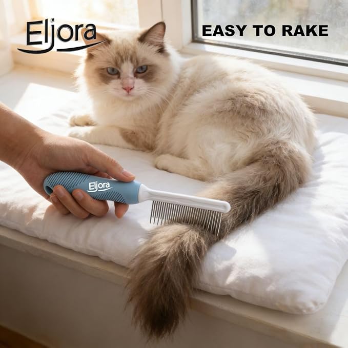 Pet Grooming & Dematting Comb – Stainless Steel Teeth, Non-Slip Grip, Removes Mats & Tangles, Gentle Deshedding Tool for Long & Short Hair Dogs & Cats