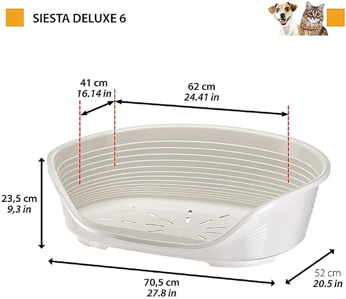 Ferplast Cat Bed, Plastic Dog Bed Medium, Ventilation Holes and Non-Slip Rubber Feet for Added Stability 70,5 x 52 x h. 23.5 cm. Dark Grey