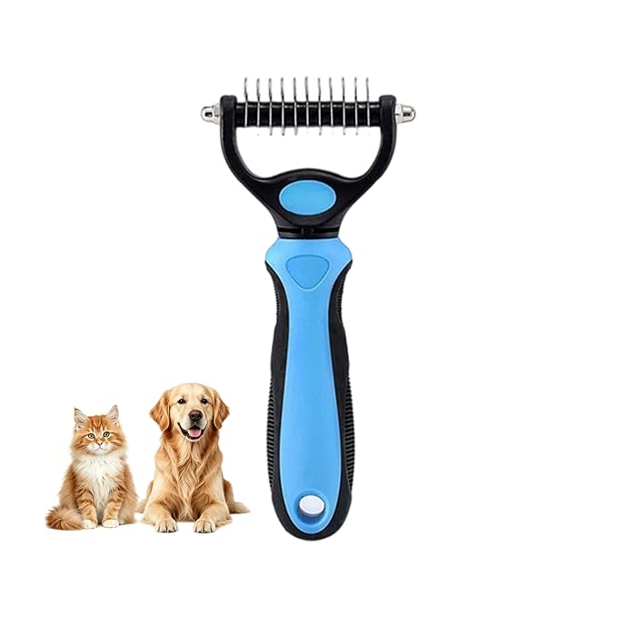 Dematting Comb for Dogs and Cats, Undercoat Rake Pet Brush for Long Hair, Deshedding Dog Brush Removes Tangles Knots and Loose Fur, Grooming Tool for Thick Coats (Blue M)