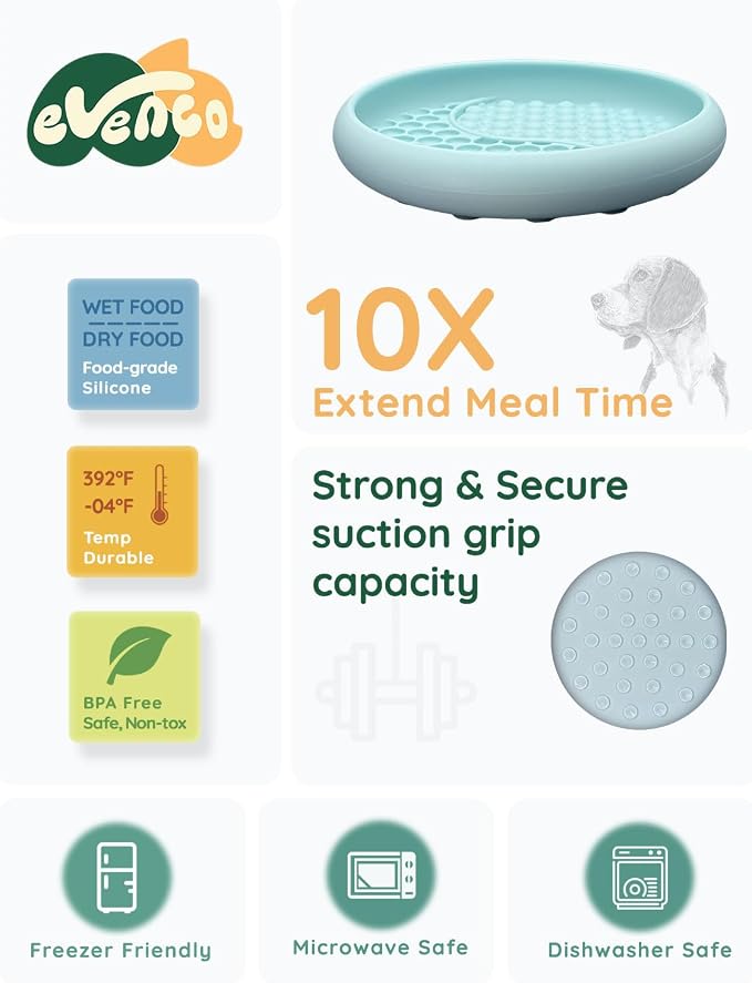 Lick Mat for Dogs, Silicone Slow Feeder Licking Mat with Non-Slip Suction Cups, Freeze-Friendly Lick Bowl for Enrichment Play, Anxiety Relief & Keeps Busy (8.0" x 1.4" Mint Green)