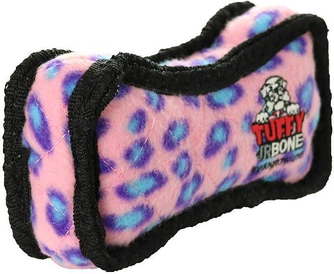 TUFFY - World's Tuffest Soft Dog Toy - Junior Bone -Squeakers -Multiple Layers. Made Durable, Strong & Tough.Interactive Play(Tug, Toss & Fetch). Machine Washable & Floats (Pink Leopard, Bone2 2 Pack)
