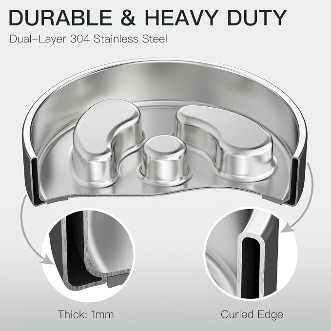 Slow Feeder Dog Bowl-1Cup for Small Puppy, Double-Layer 304 Stainless Steel Puzzle Bowl, Anti-Choking for Fast Eaters, Non-Slip Base, Dishwasher Safe [2Pack]