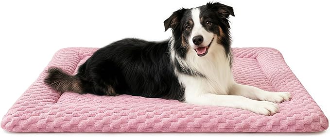 Dog Bed Mat, Dual-Sided Dog Crate Bed Mat - Ultra Soft & Machine Washable Kennel Pad for Large Dogs, All-Season Comfort Pet Bed for Crates, Travel, and Home, Pink, 35 x 23 Inch