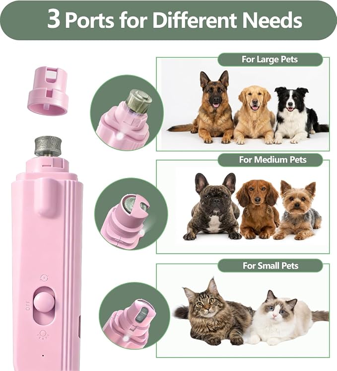 2-in-1 Dog Nail Grinder & Clippers with Dual LED Lights, Electric Pet Nail Trimmer with Safety Guard, USB-C Rechargeable Grooming Tool for Cats and Dogs of All Sizes Pink