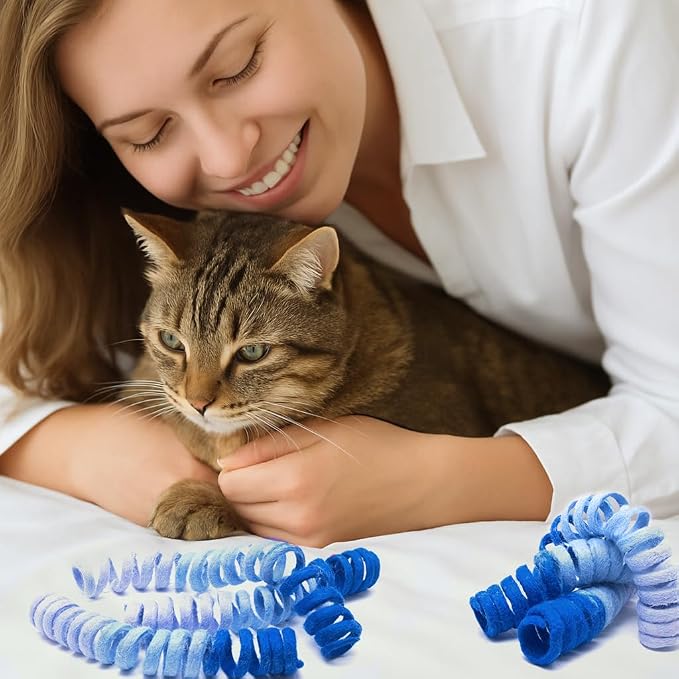 Glaciart One Felt Spring Cat Toy – 3 Pcs Soft Fuzzy Enrichment 100% Natural Wool - Interactive Stretchable Play Cat Toy Set - Safe for Pets, Non-AZO Colored Dyes - 30” Long