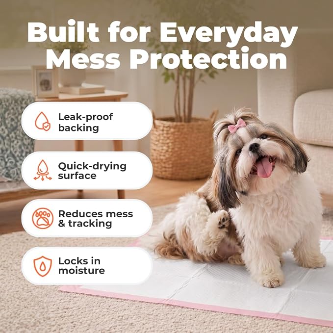 Best Pet Supplies Puppy Pads (22.5 x 22 Inches) - Disposable, Dog Training Potty, Super Absorbent Baby Pink Puppy Pee Pads for Dogs (300 Count)