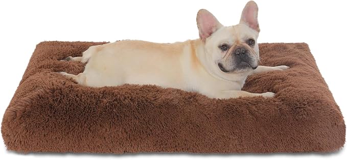Bedfolks Waterproof Dog Crate Bed, Plush Dog Pad, 35"x23", Solid Brown | Faux Fur Plush Cover, Removable Washable Outer, Waterproof Inner Lining, Non-Slip Base, Crate Pad and Dog Pillow