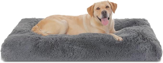 Bedfolks Waterproof Dog Crate Bed, Plush Dog Pad, 47"x29", Solid Dark Grey | Faux Fur Plush Cover, Zippered Removable Washable Outer, Waterproof Inner Lining, Non-Slip Base, Crate Pad and Dog Pillow