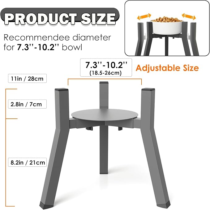 Elevated Dog Bowl Stand for Large Dogs with Platform, Adjustable Width 7-10.6", Raised Food Water Bowl Stand, Grey, Bowl NOT Included
