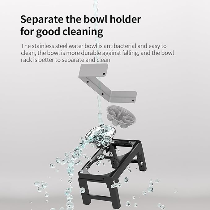Elevated Dog Bowls for Medium and Large Dogs, Spill-Proof Tiltable Dog Feeder with Slow Feeder Bowl and Stainless Steel Water Bowl, 6-Height Adjustable Raised Dog Bowl Stand