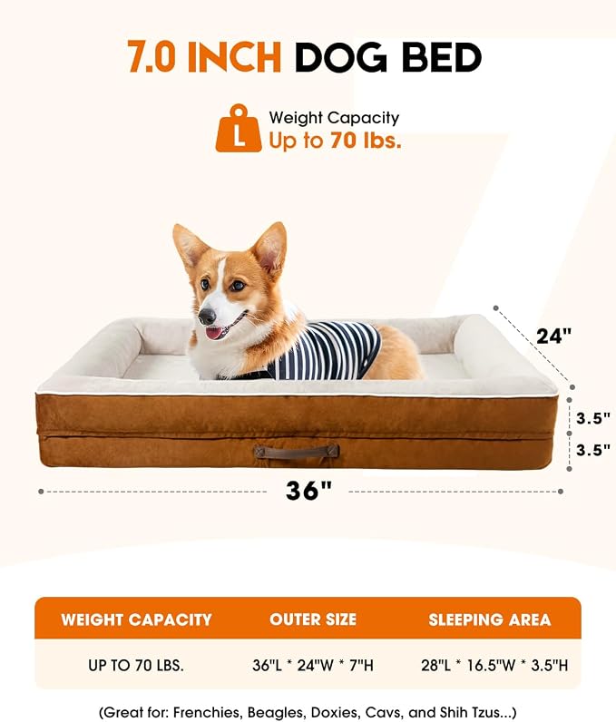 Upvilla Large Orthopedic Dog Bed, Four-Sided Cushioned Egg-Shaped Foam Dog Sofa, Waterproof Removable Cover, Pet Sofa Bed with Non-Slip Base, Large Pet Bed,Brown