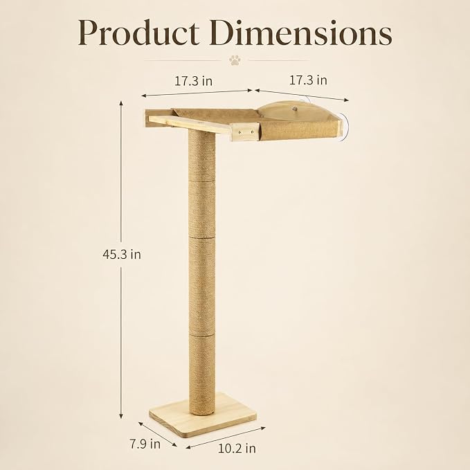 Cat Window Perch with Tall Scratching Post, Solid Wood Window Perch for Cats with Heavy Duty Suction Cups, Indoor Cat Tree for Sleeping, Playing, Sunbathing