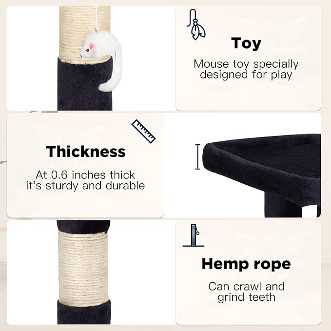 BestPet | 37" Cat Tree Tower | Dark Gray | Sturdy Multi-Level Cat Tree | with Plush Condo, Cozy Perch, Sisal Scratching Posts, Hanging Toy and Hammock | Easy Assembly | for Kittens & Adult Cats