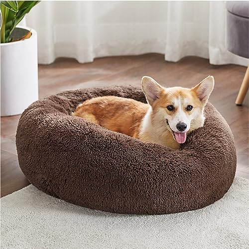 Bedsure Calming Dog Bed Medium Size Dog Donut Washable Pet Bed,30ins Coffee