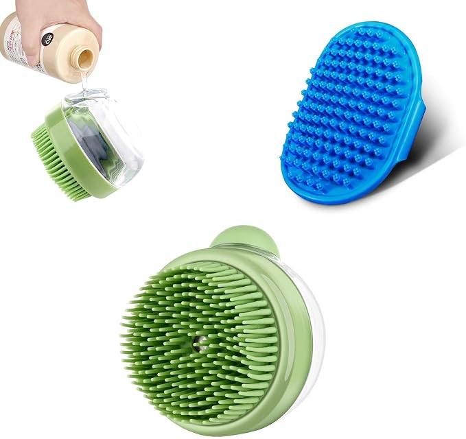 2Pack Dog Bath Brush Dog Scrubber for Bath, Dog Bath Shampoo Dispenser Brush Pet Bath Massage Shower Soap Brush Soft Silicone for Short & Long Haired Dogs and Cats Washing, Juquline