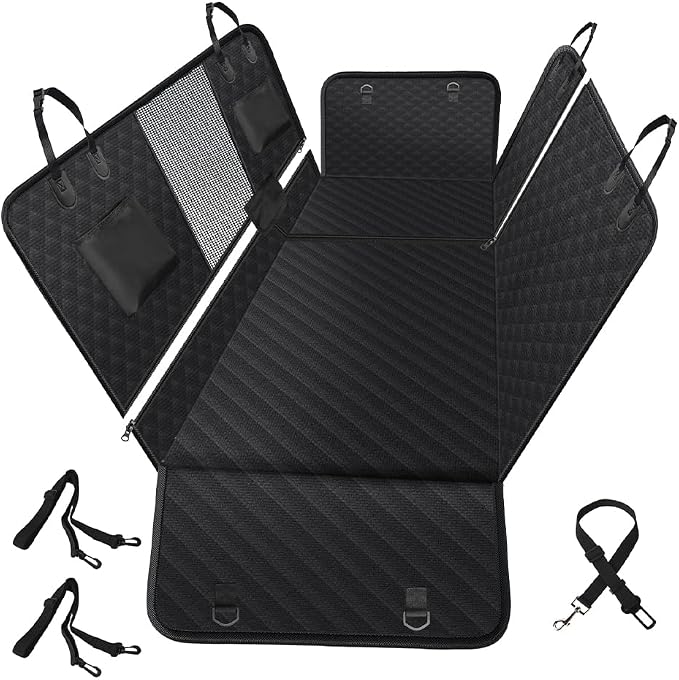 Vailge 6 in 1 Car Seat Cover for Back Seat, 60/40 Split, 100% Waterproof with Mesh Window, Scratch Prevent Anti-slip Dog Hammock, Large