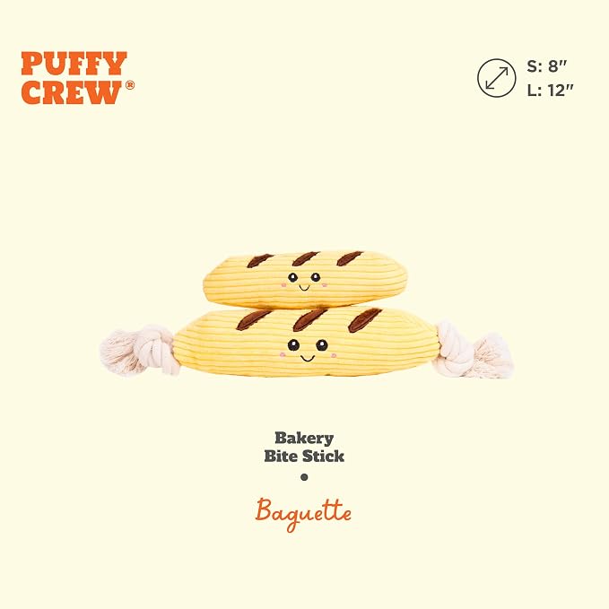 Squeaky Dog Plush Toy, Bakery Bite_Stick Collection, 12", for Various Sized Dogs (Baguette, Large)