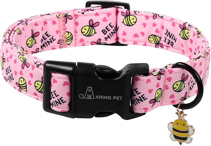 ARING PET Bee Dog Collar, Cute Spring Summer Pink Yellow Honeybees Pet Collars for Puppy Small Medium Large Boy Girl Dogs-XL