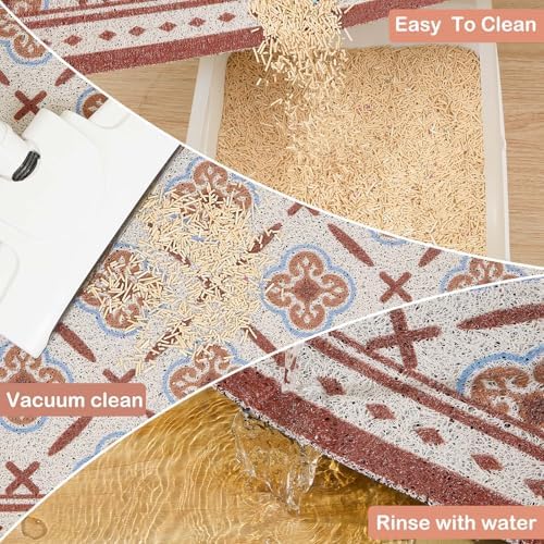 Glittme 33"X22" Arch Shape Cat Litter Mat Trapping Pad Soft Loop-Mesh Litter Box Mat Easy to Clean & Non-Slip Waterproof & Less Waste,Red Brown