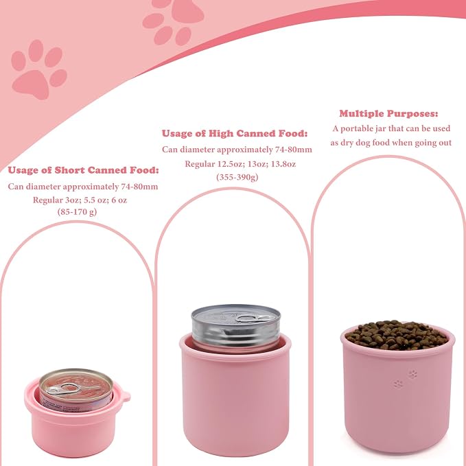 Original Canned Dog Food Storage Container | Silicone Can Cover Pet Food Sealer | BPA Free, Airtight, Dishwasher & Freezer Safe (2 Pcs Pink)