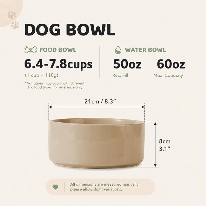 Havniva Ceramic Dog Bowls, Dog Food and Water Bowl Set, Dog Water Bowl | 8.3” Ceramic Dog Food Bowls with Non-Slip Rubber Base, Large Capacity, Dog Feeding Bowls for Large Dogs
