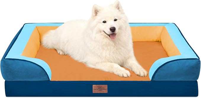 Comfort Expression Orthopedic Dog Beds for Large Sized Dog with Bolster | Waterproof Dog Couch Bed with Washable Cover & Non-Slip Bottom, Supportive Egg Crate Foam Large Pet Bed, 36x27 Inch