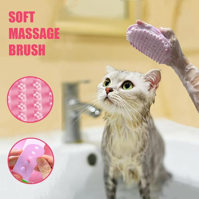 Cat Brush for Shedding 5pcs - Long Haired Cats Brush, Indoor Cats Brush, Small Dogs Brush, Matted Fur Hair Brush with Flea Comb Set, Pink