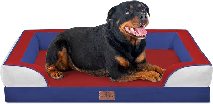 Comfort Expression Orthopedic Dog Bed for Extra Large Dogs with Bolster | Waterproof Dog Couch Bed with Washable Cover & Non-Slip Bottom, Supportive Egg Crate Foam XL Pet Bed, 45x35 Inch