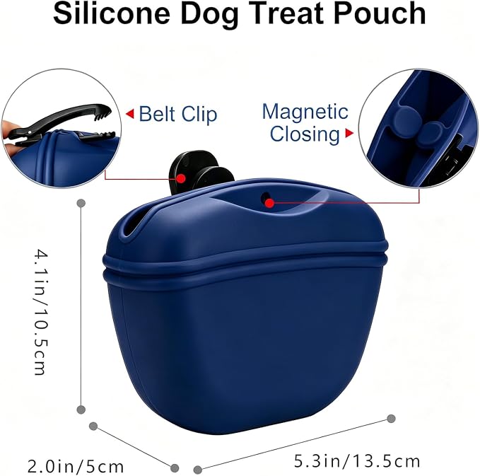 Dog Treat Pouch for Training, Silicone Dog Treat Bag with Strong Clip, Hands-Free Puppy Training Treat Holder, Portable Pet Snack Pouch for Walking, Agility, Obedience Training & Outdoor Use