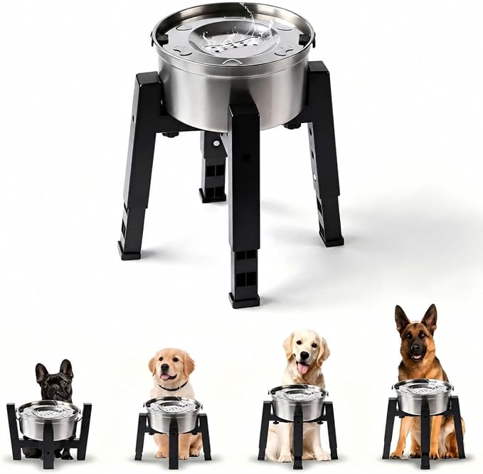 Marchul 3.3L Elevated Dog Water Bowl with Stand, Stainless Steel Floating Water Bowl, Splash-Proof Anti-Spill Design, Raised Feeder for Medium & Large Dogs, Easy Clean Pet Drinking Bowl