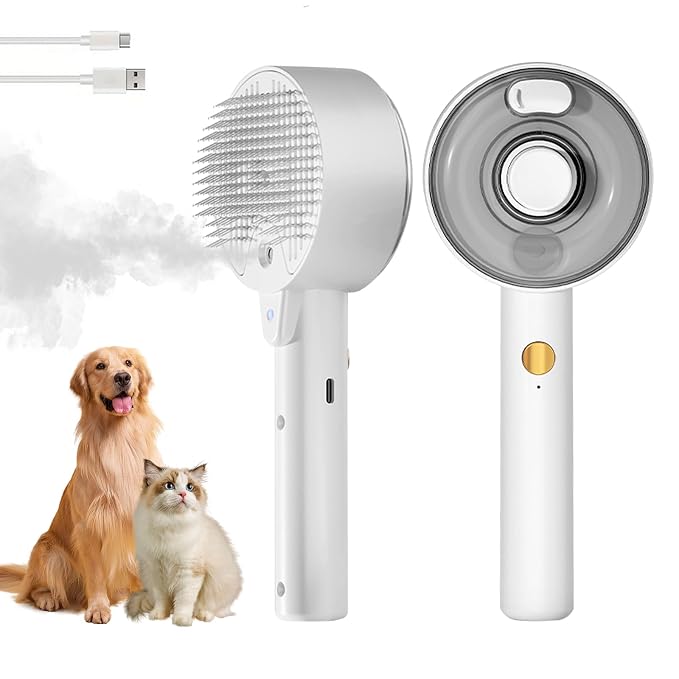 Cat Steam Brush for Indoor Cats, Spray Cat Deshedding Brush for Grooming | Self Cleaning Steam Pet Brushes with Spray, Helps Remove Loose Hair & Undercoat, Grooming Tool for Long & Short Hair Cats