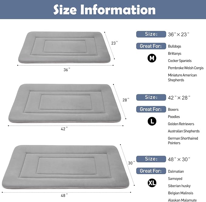 Dog Bed Soft Dog Crate Bed Pad Mat, 48 in Non Slip Bottom Washable Beds for Extra Large Dogs, Pet Bed Mattress Kennel Pad, Clay Gray