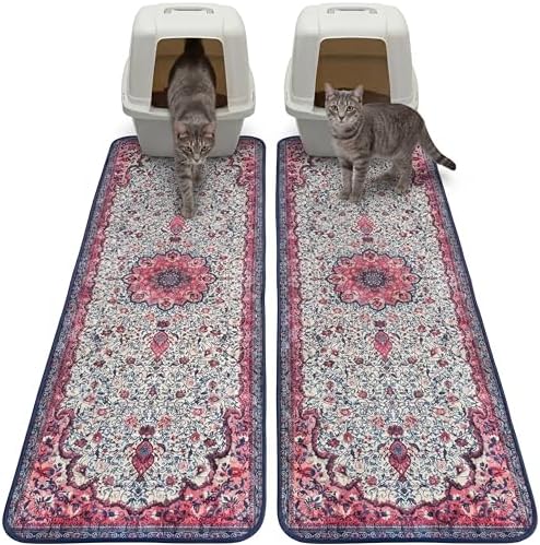 Hompet Cat Litter Mat 2 Pack, 20x60 Large Machine Washable Trapping Mats for Cats, Super Absorbent & Urine-Proof Cat Litter Box Mat for Floor, Waterproof & Non Slip Kitty Litter Rug