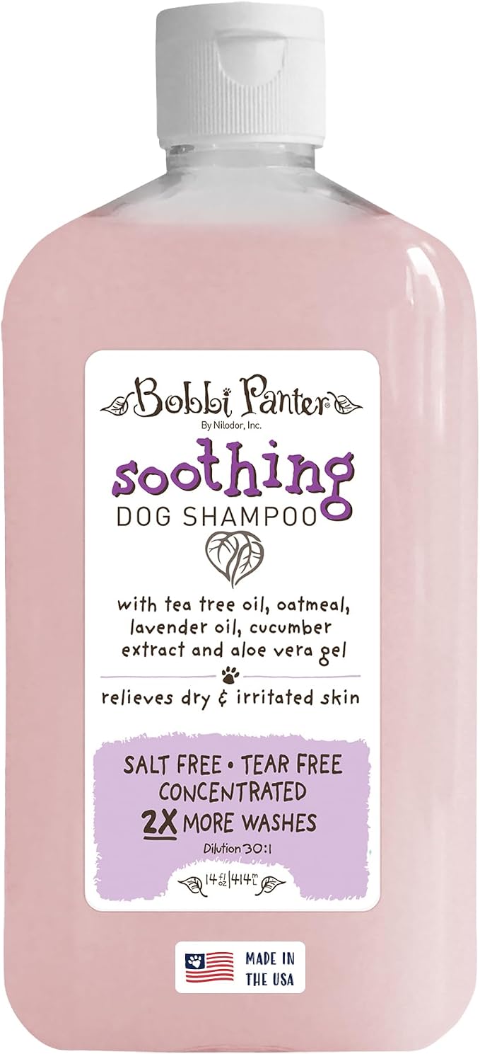 Bobbi Panter Soothing Dog Shampoo Tea Tree, Lavender, Cucumber & Oat Protein – Natural Formula for Sensitive Skin & Irritation Relief, Tear-Free, 30:1 Concentrate, Made in USA, 14 oz