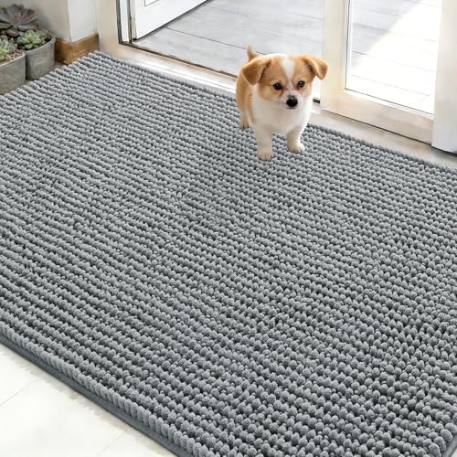 OLANLY Dog Door Mat for Muddy Paws 48x30, Extra Absorbent Chenille Mud Mat