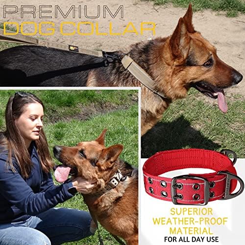 ADITYNA Heavy Duty Red Dog Collar for Medium Dogs with Traffic Handle