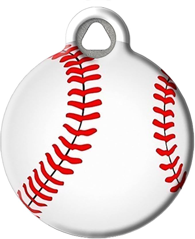 Baseball Sports Themed Pet ID Tag for Dogs and Cats, Silent Dog tag with Customized Identification Information - Small .875" Diameter
