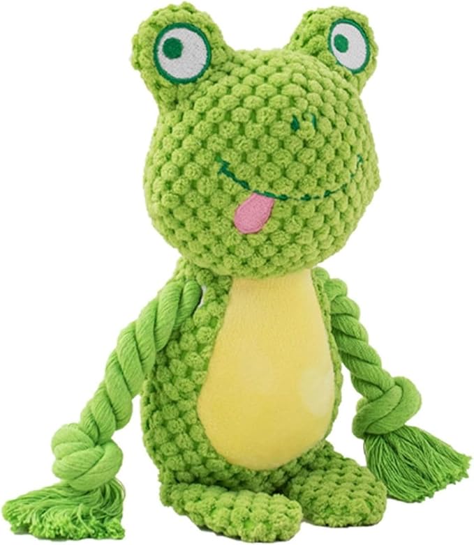 Cotton Rope Squeaky Dog Toy with Crinkle Paper – Interactive Plush Chew Toy for Small & Medium Puppies, Frog Design