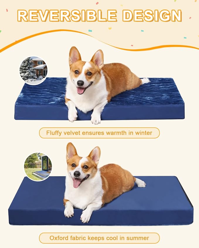 KSIIA Orthopedic Dog Bed for Small Dogs with Waterproof Lining, Blue, 23x17 | Deluxe Soft Plush Dog Crate Bed, Washable Pet Mat with Removable Cover & Egg Crate Foam for Small Dogs Sleeping & Relaxing