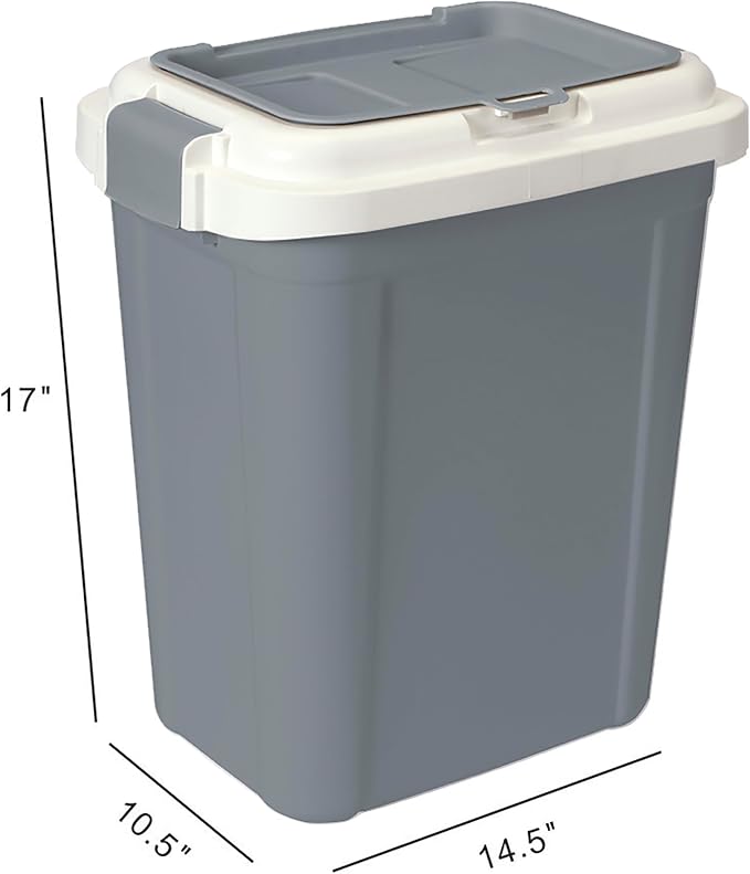 Ashfield & Harkness Airtight Pet Food Grey Storage Container, 23 Qt | Holds 20 lbs of dry food - BPA-free HDPE plastic - silicone airtight seal - scoop included - slim design