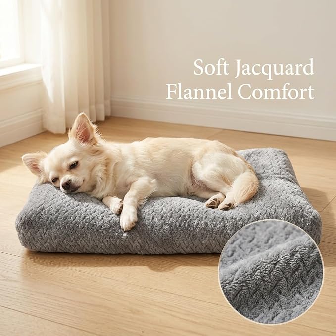 Small Dog Bed for Crate,22 Inch Washable Dog Crate Pad for Dog Cages,Soft Jacquard Flannel Puppy Kennel Bed with Anti-Slip Bottom,Fluffy Dog Mat for Small Dogs,Grey