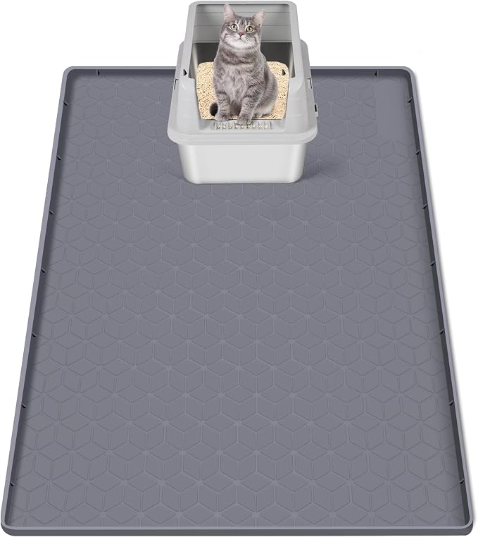 Cat Litter Mat for Litter Box 34"x22" Large Silicone Mat, Dark Grey | Waterproof Non-Slip Litter Box Mat with Raised Edges, Cat Litter Trapping Mat for Pet, Cat Litter Rug for Floor