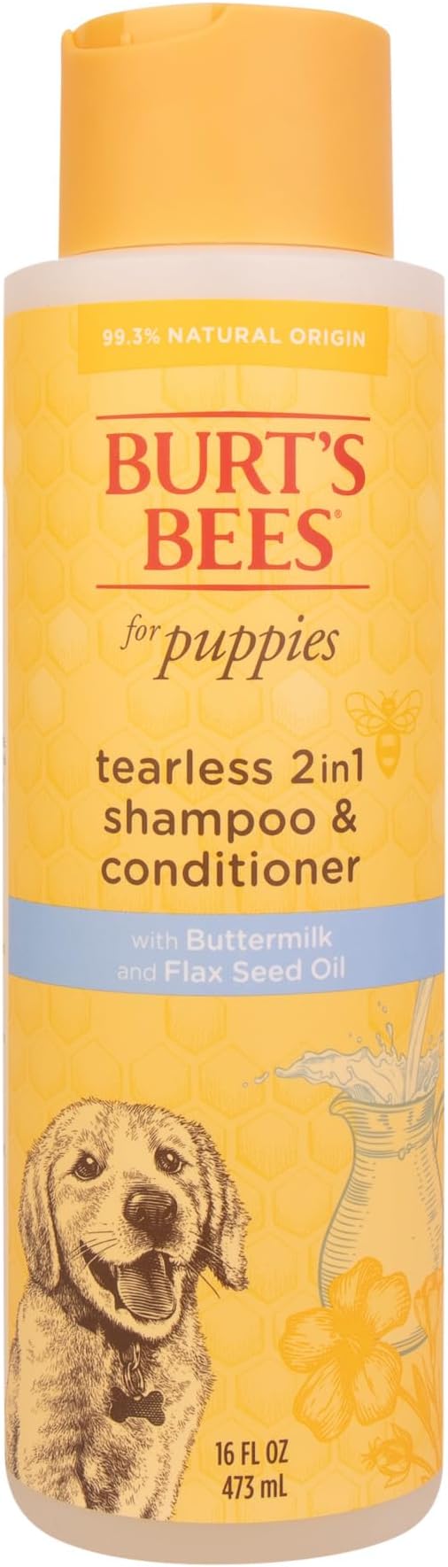 Burts Bees Tearless Shampoo & Conditioner with Buttermilk, 16 Fl Oz, 6-Pk | Gentle 2-in-1 formula cleans and conditions sensitive puppy skin and coat, tearless for easy bath time
