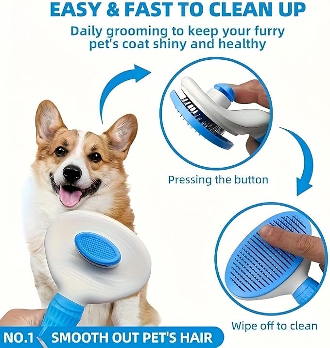 Cat Brush Self Cleaning, Ergonomic Handle,Slicker Cat Brush with Release Button,Tool Suitable for Cats and Dogs Pet Hair Cleaner, Easy to Remove Loose Undercoat ﻿ ﻿