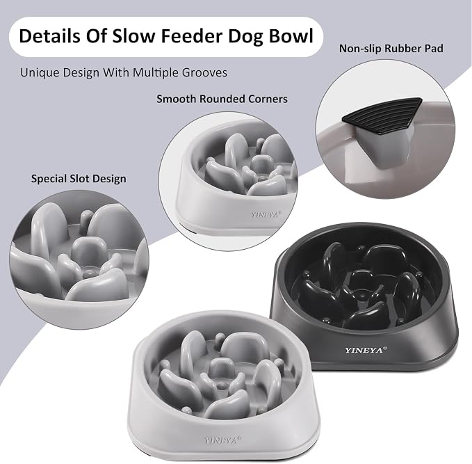 YINEYA 2PCS Slow Feeder Dog Bowls, Pet Supplies that Slow Down Eating, Pet Food Bowls, Maze Dog Puzzle Feeder for Medium Breed
